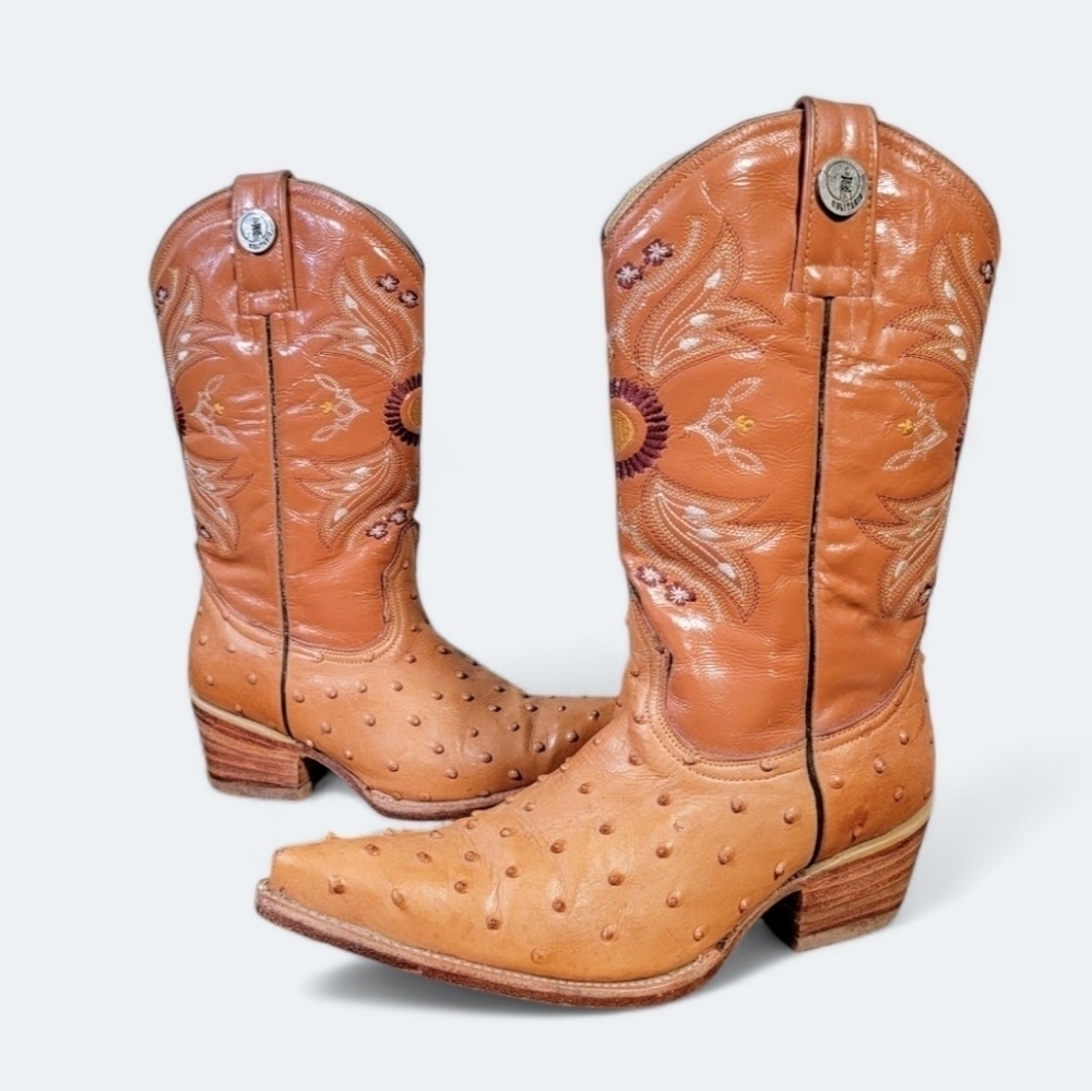 Vintage Solitario Ostrich Leather Western Cowboy Boots Size US 6 Men 7.5 Women's